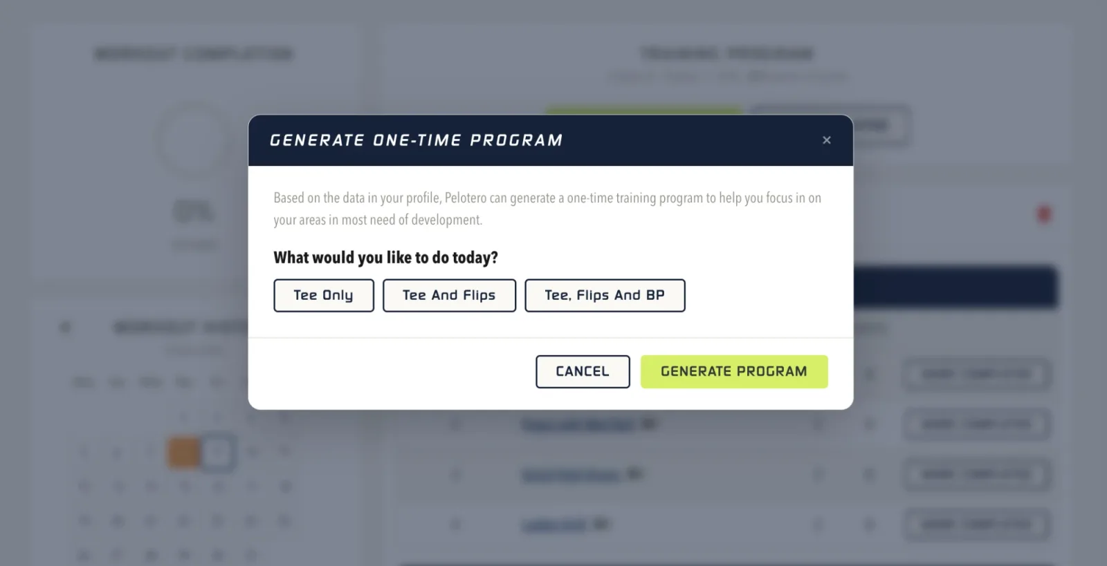 The generate one-time program dialog, asking what you want to do today: tee only, tee and flips, or tee, flips and BP